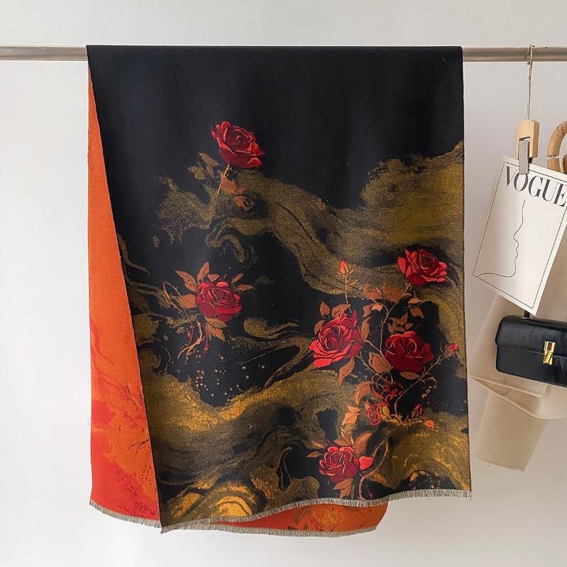 Dunhuang Oil Painting Autumn and Winter Thickened Scarf Travel Outside Shawl Windproof and Cold Jacquard High-end Scarf Shawl Neck Protection