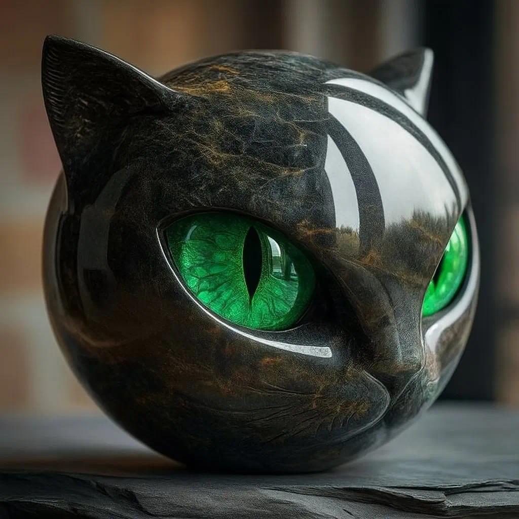 Black Red Green Eye Cat Stone Figurine Resin Cat Head Healing Stone Marble Texture Cat Stone Keepsake Gift Office Desk Cat Decor