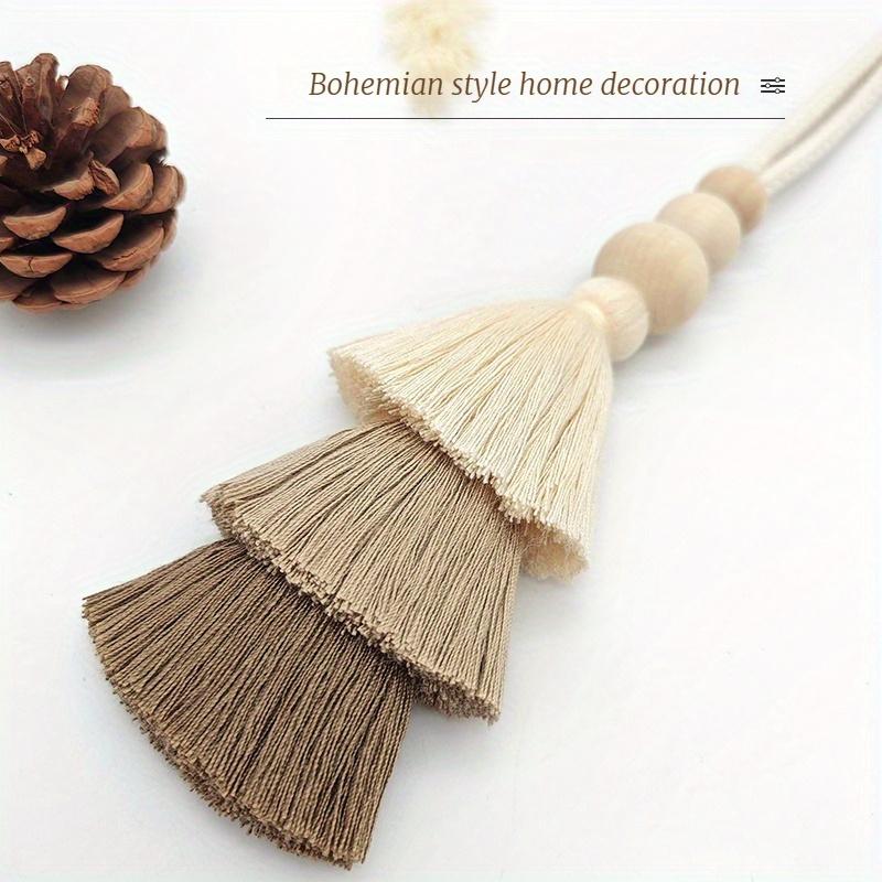 2pcs Bohemian Handmade Tassel Curtain Tiebacks with Wooden Beads - Polyester, Modern Boho Style Window Drape Holdbacks for Home Decor
