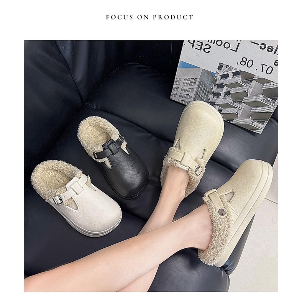 Women's Solid Color Clogs, Casual Plush Inner Lining Shoes, Lightweight and Comfortable Winter Shoes