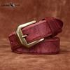 Thickened Genuine Leather Top Layer Cowhide Belt Men's Copper Buckle Rough Edge Fur Bottom Retro Washed Belt