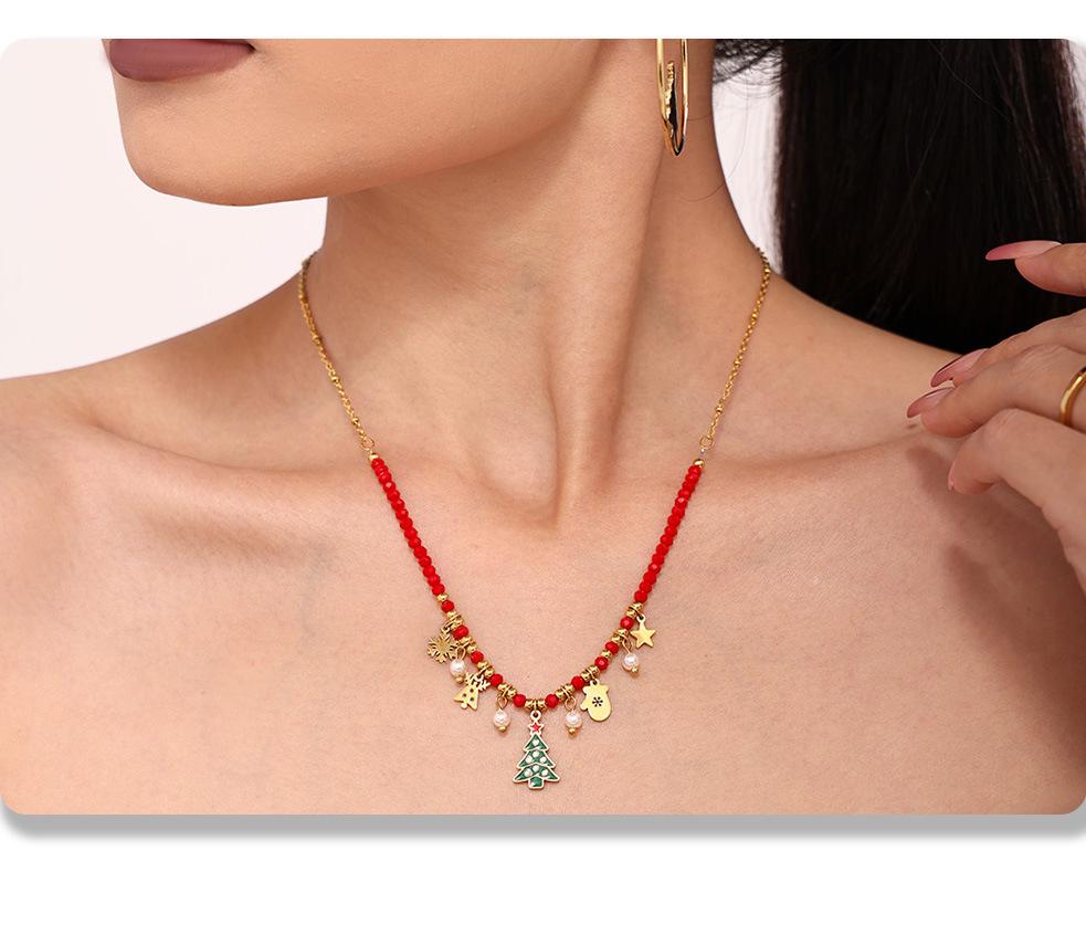 Christmas Zircon Tree Pendant Necklace - Light Luxury Stainless Steel Jewelry for Women