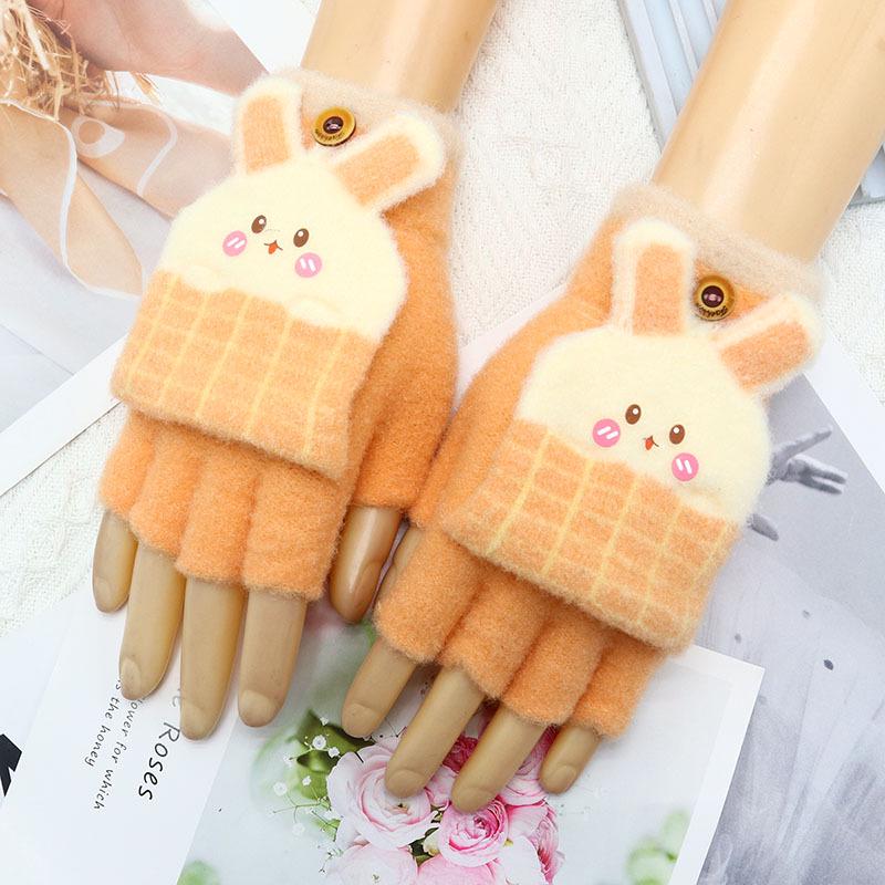 Children's Winter Wool Flip-Top Gloves - Warm, Cartoon Design for Elementary Boys & Girls