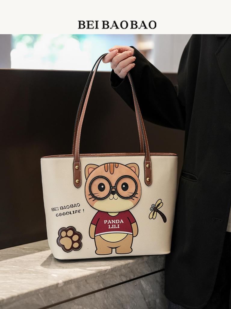 Trendy Luxury Cartoon Tote: Cute Street-Style Shoulder Handbag for Women