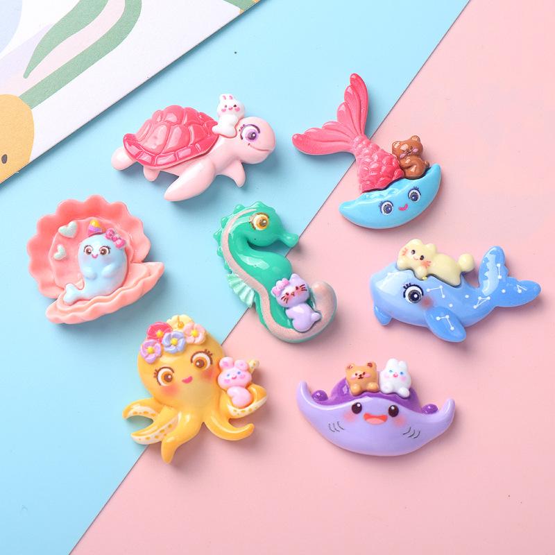 10 Pcs New Cute Cartoon Marine Animal Series Dolphins Resin Scrapbook Diy Jewelry Children Gift Hairpin Accessories A82