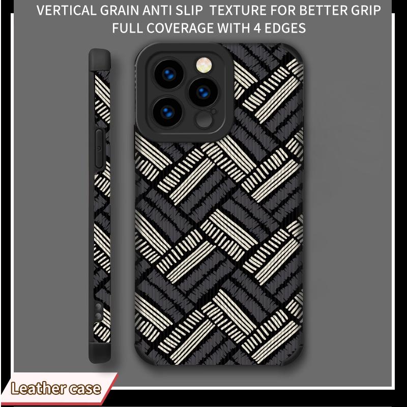 Vertical Grain Leather Shell Green 3D Printed Patterned Soft Silicone Phone Case Back Cover with Camera Lens Full Protection for iPhone