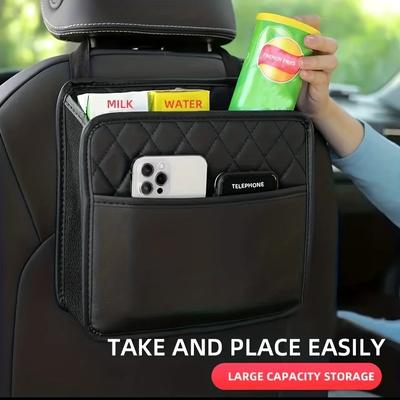 1pc Car Storage Bag, Storage Box, Car Trash Can, Portable Folding Storage Bag Organized Sleek Leather Car Seat Organizer-Durable
