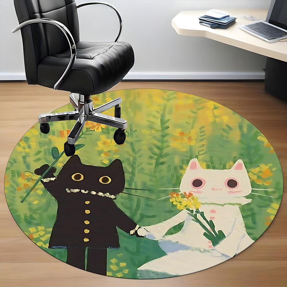 1PC Cat Wedding Office Round Area Rug, Mat Suitable ForOffice, Under Office Chairs Bedroom Living Room Home Decor, Room Deco
