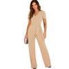 2023 TEMU Summer Elegant Tie-Waist Women's Jumpsuit - Solid Color V-Neck
