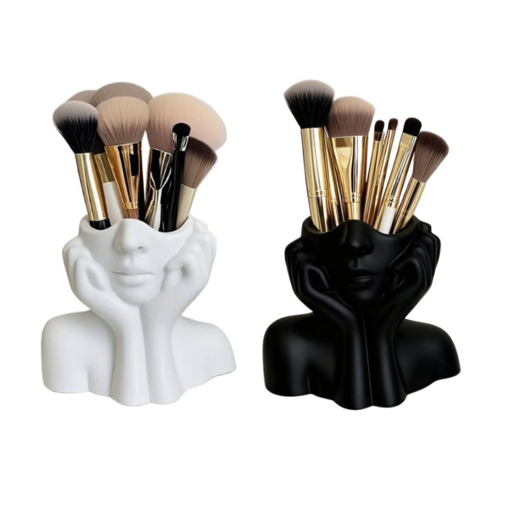 2pcs Human Face Art Desktop Decoration Makeup Brush Holder Vase with Makeup Eyebrow Pencils Home Organizer Multifunctional