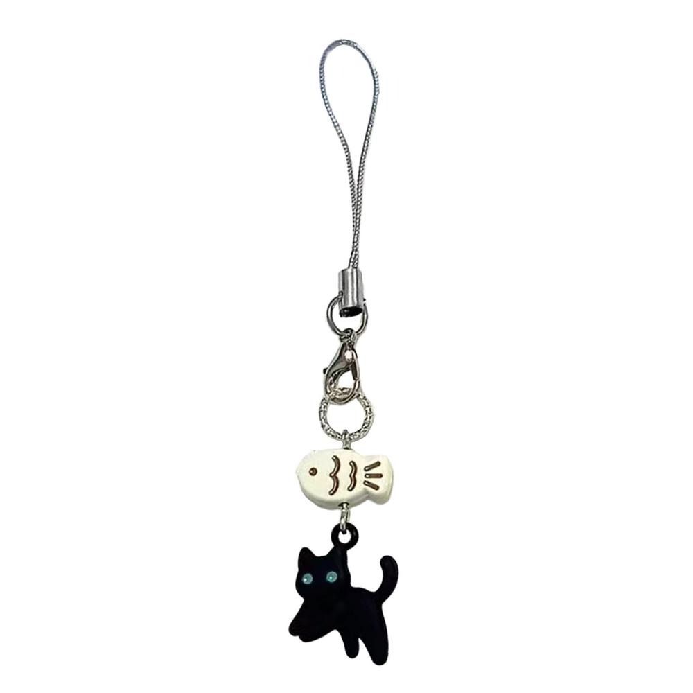 Cellphone Lanyard Y2K Phone Charms Bag Decorative Mobile Phone Chain Black Cat Pendant  Backpack