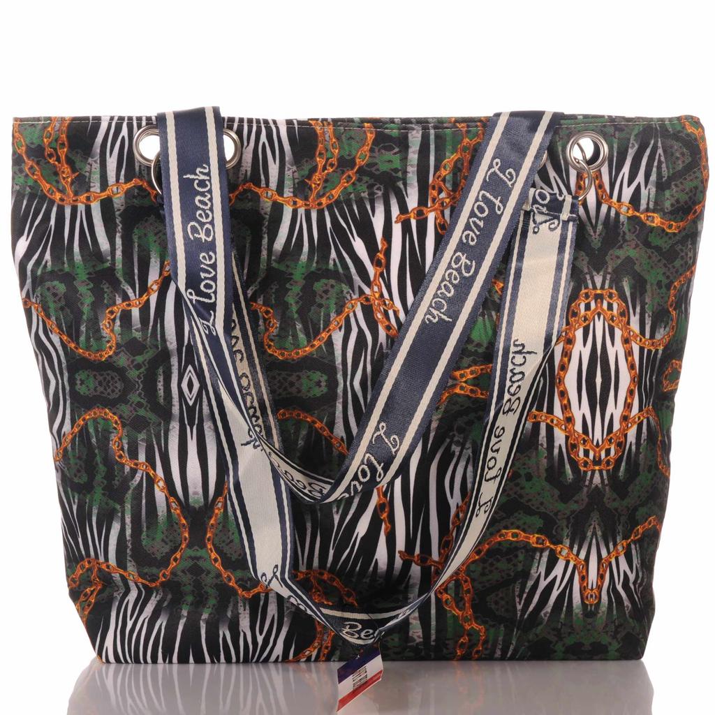 Strandtasche mit Zebra- und Kettenmuster und Reißverschluss