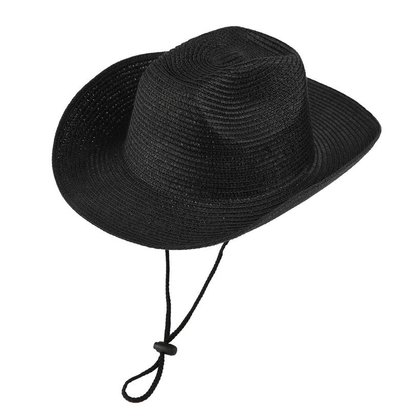 

Ретро однословная шляпа-цилиндр Западная ковбойская соломенная шляпа Универсальная джазовая шляпа Весенне-летняя мужская и женская уличная шляпа от солнца M（56-58cm）