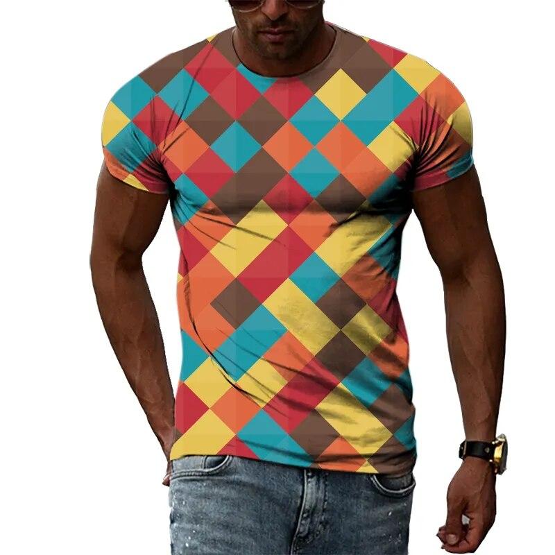 Freizeitgitter Sommer Beliebte Farbgittermuster Herren- und Damen-T-Shirts Print Hip Hop Rundhals-T-Shirts Kurzarmoberteile