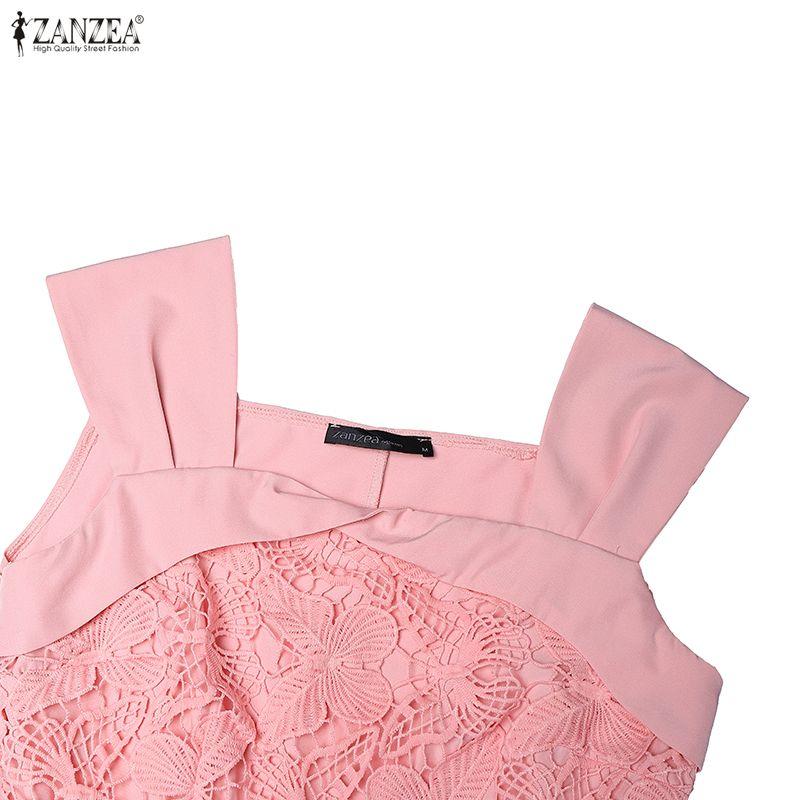 ZANZEA Women Elegant Lace Crochet Patchwork Round Neck Casual Sleeveless Dress