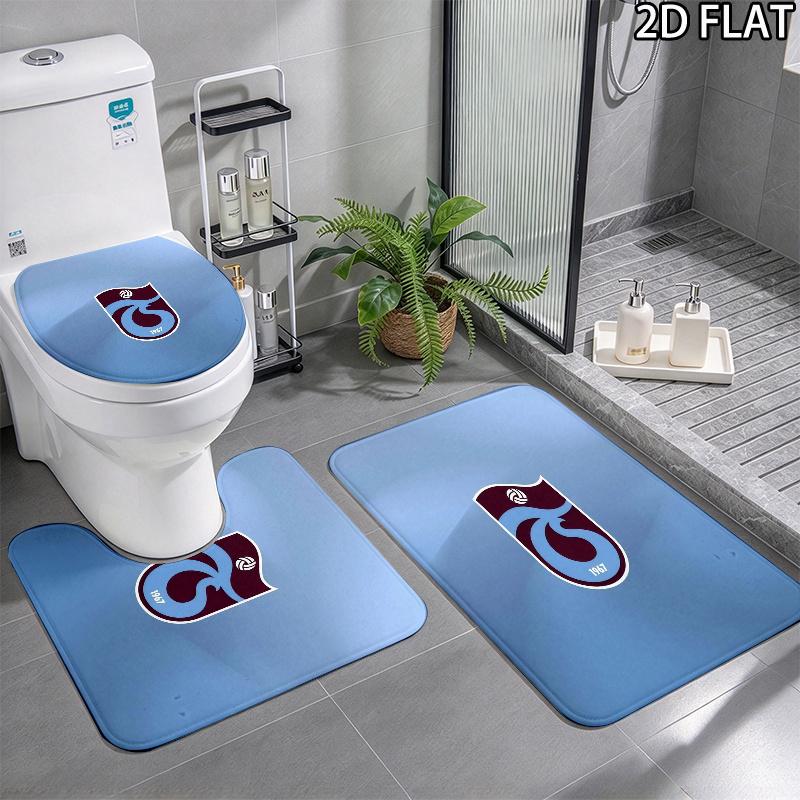 3pcs Trabzonspor2 Pattern Flannel Nonslip Absorbent Washable Decorative Bathroom Home Toilet Seat Cover Mat