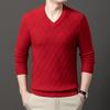 Autumn Winter 100% Sheep Wool Men's Sweater V-Neck Jacquard Smart Casual High Quality Knit Pullovers