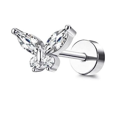 Bobisty 16G Cartilage Earrings for Women Stainless Steel Helix Piercing Jewelry Leaf Butterfly CZ Studs