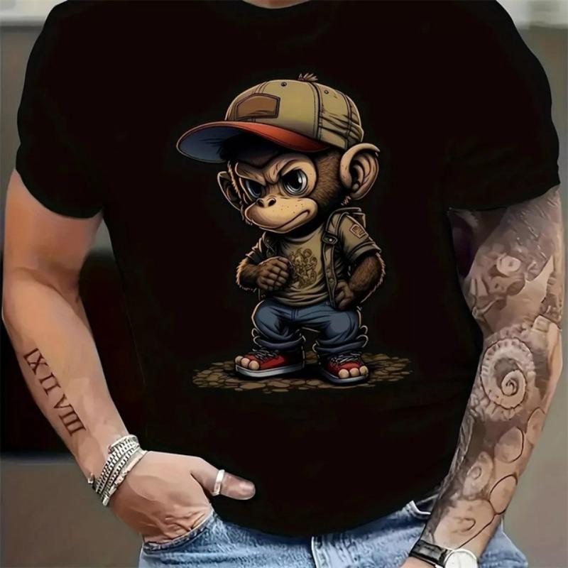 Hip Hop Monkey Pattern Print T-shirts O-Neck Short Sleeve Tee Designer Clothes Men Monkey Print Clothes Men Designer T-shirts