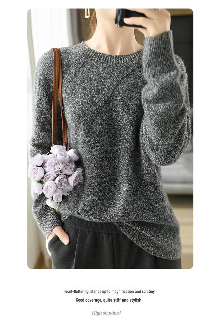 Women's 100% Pure Wool Round Neck Thickened Sweater for Autumn/Winter