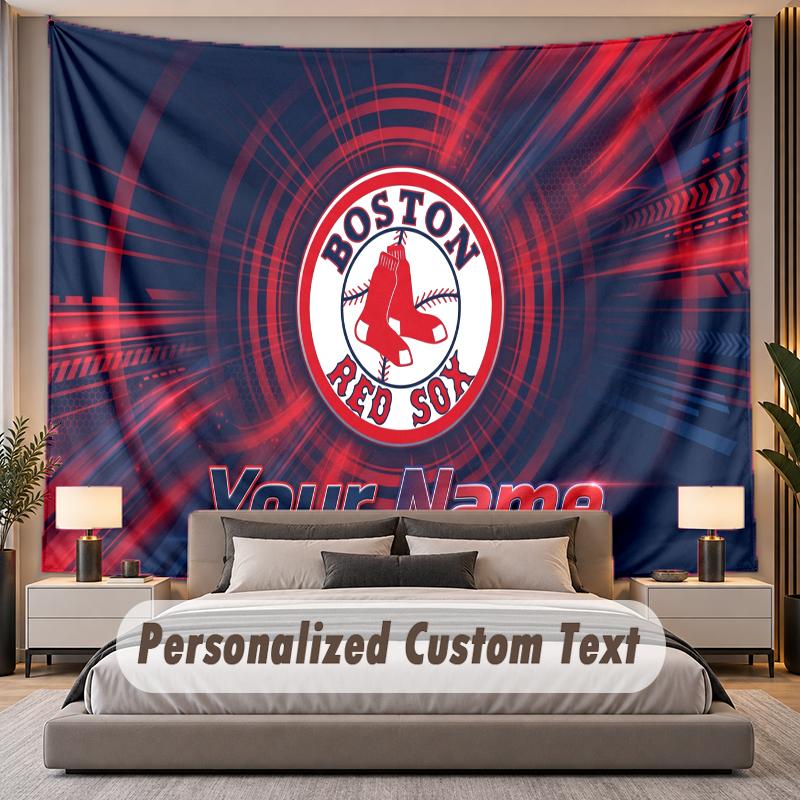 Benutzerdefinierte Namens-Text-Wandteppich Boston Red Sox Personalisierter Polyester-Wandteppich für Schlafzimmer und Zimmer