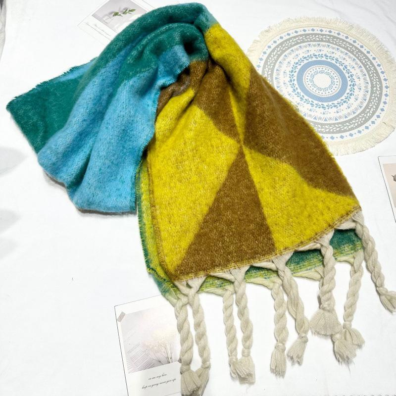 Contrasting Color Irregular Thickened Braids Warm and Long Fashionable and Versatile Thickened Scarf for Men in Autumn and Winter