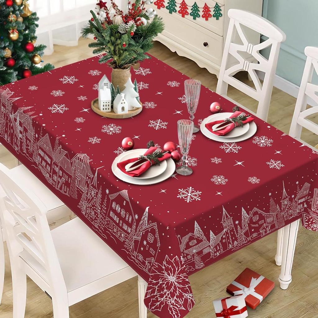 Exquisite bedruckte Weihnachtstischdecke 2025 - Ölbeständig & fleckenabweisend Polyester Dekoration