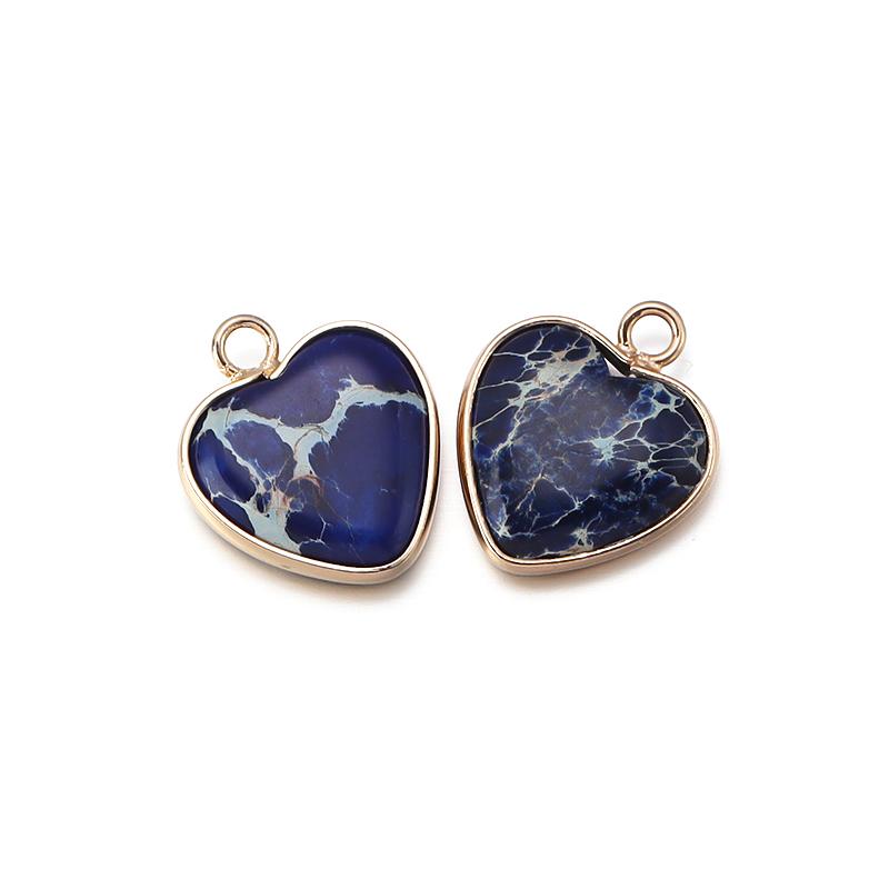 2pcs/lot Natural Emperor Stone Pendant Classic Heart Metal Frame Charms Necklace Accessories For Women Gift Diy Jewelry Finding