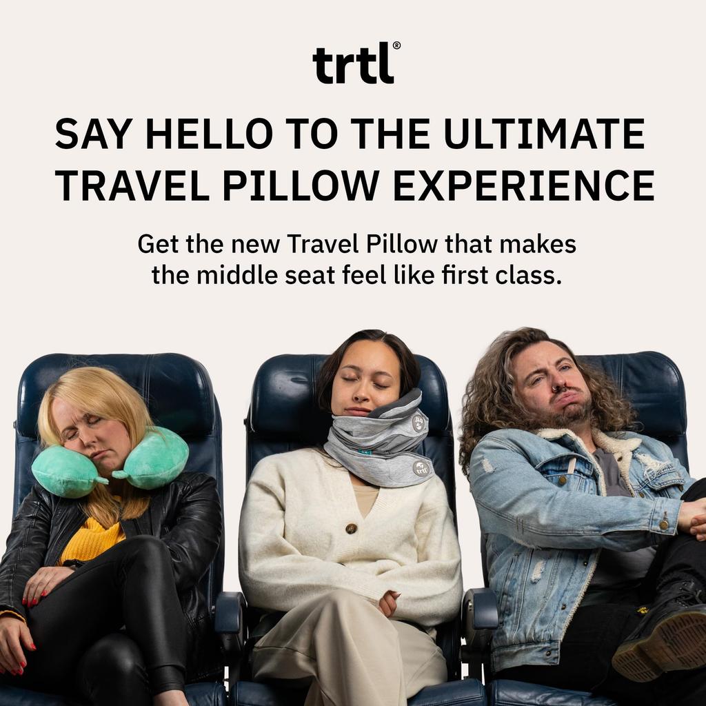 Trtl Pillow Plus Adjustable Neck Pillow for Airplane Travel Travel Pillow with Premium Foam Pad for Head and Neck Support Lightweight Machine Washable