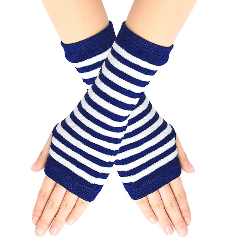 Kids Cosplay Party Cartoon Knitted Fingerless Gloves Half Finger Stripes Mittens Elasticity Gloves
