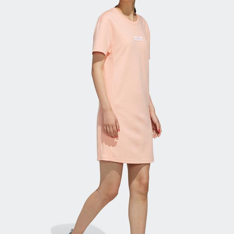 Adidas Neo C Plus Dress Solid Color Letter Print Sports Casual Breathable Round Neck Short Sleeve Dress Women Dresses Pink EI4702