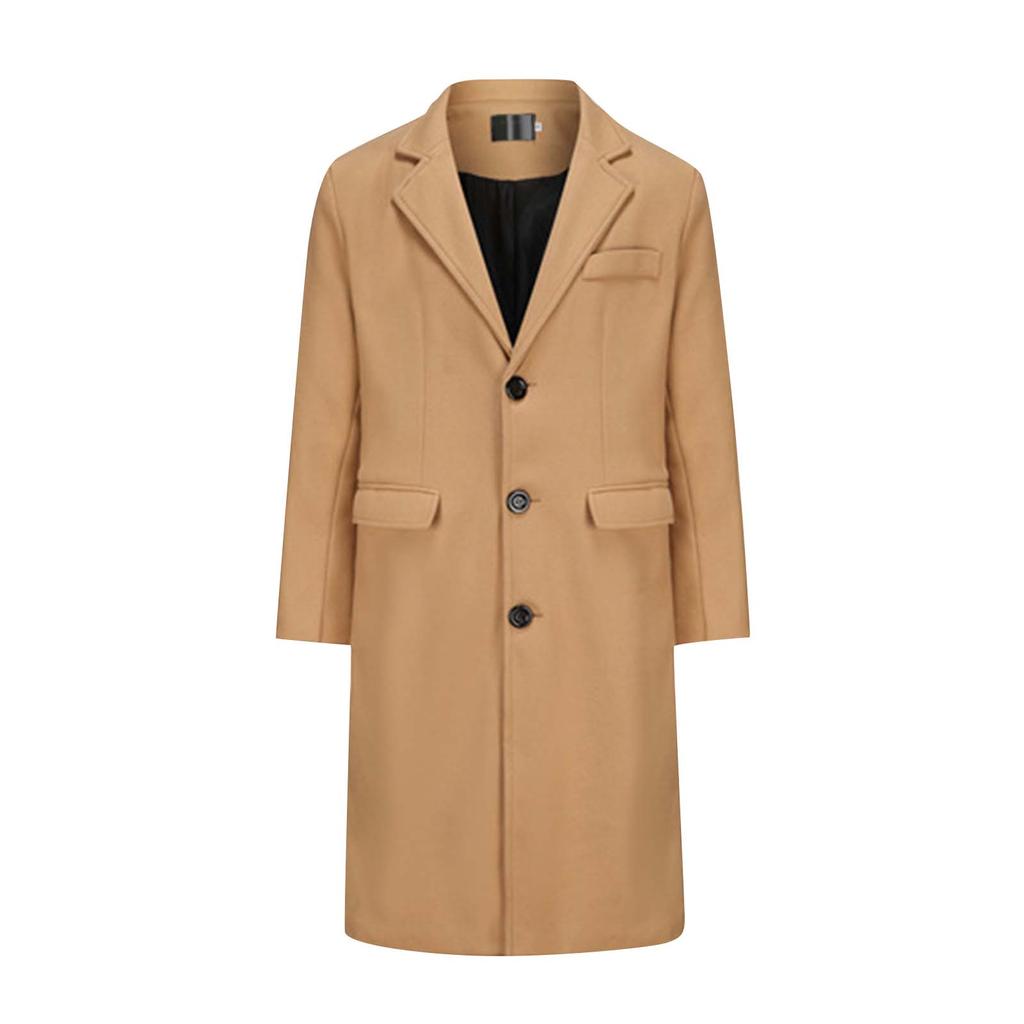 Herre Lang Ensfarget Enkeltkneppet Langermet Ullkåpe Casual Slim Trendy Vindjakke