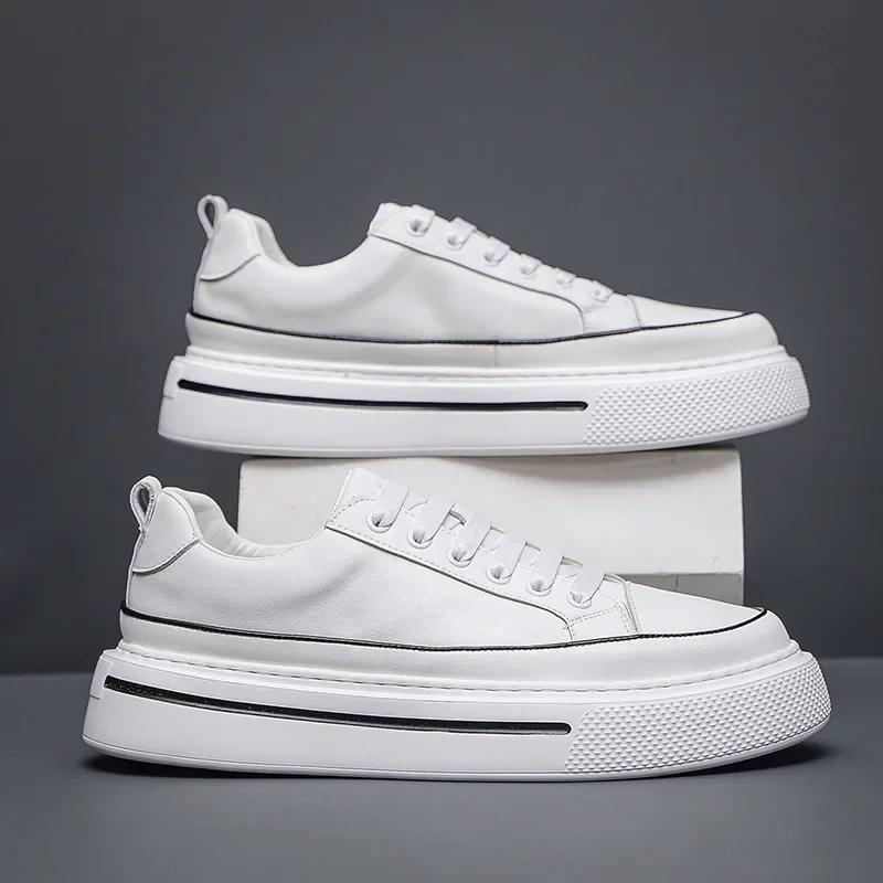 Fashion Spring Autumn Cowhide Platform Sneakers Men Designer Soft-soled Light Men's Board Shoes Fashion Luxury Sports Zapatos De Hombre
