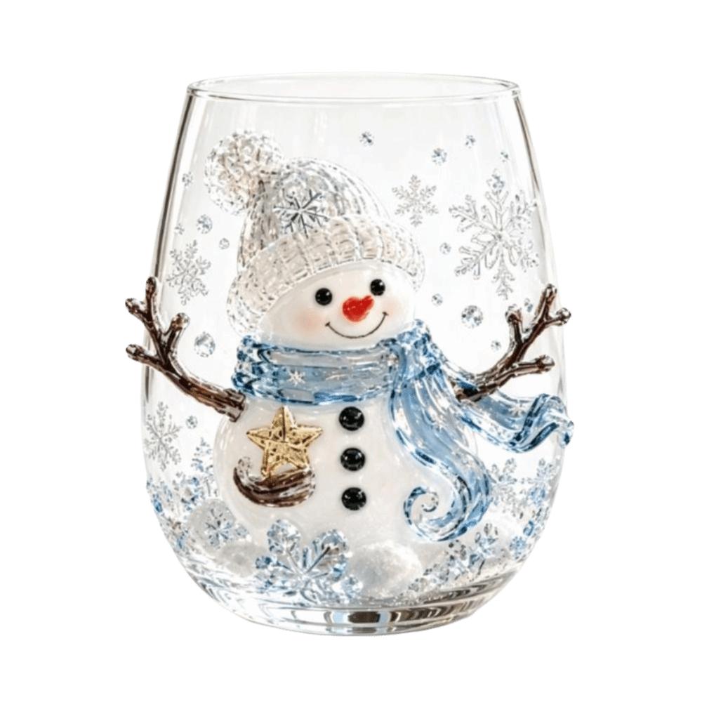 3D Embossed Christmas Wine Glass Reindeer Santa Claus Xmas Glass Cup Tree Snowman Raised Glassware Holiday Table Decor