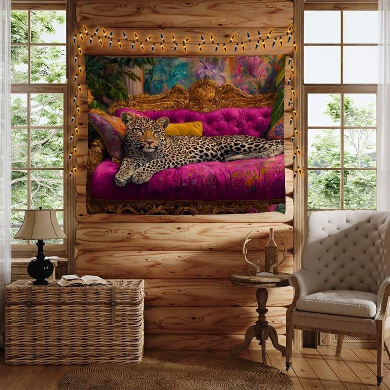 Baroque Tropical Leopard Tapestry, Luxury Wall Hanging, Vintage Animal Wall Decor for Bedroom Living Room