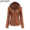 BITCED Hooded Leather Jacket Two-Piece Set with Detachable Lining Plus Size Leather Jacket for Women Spring/Autumn Outerwear