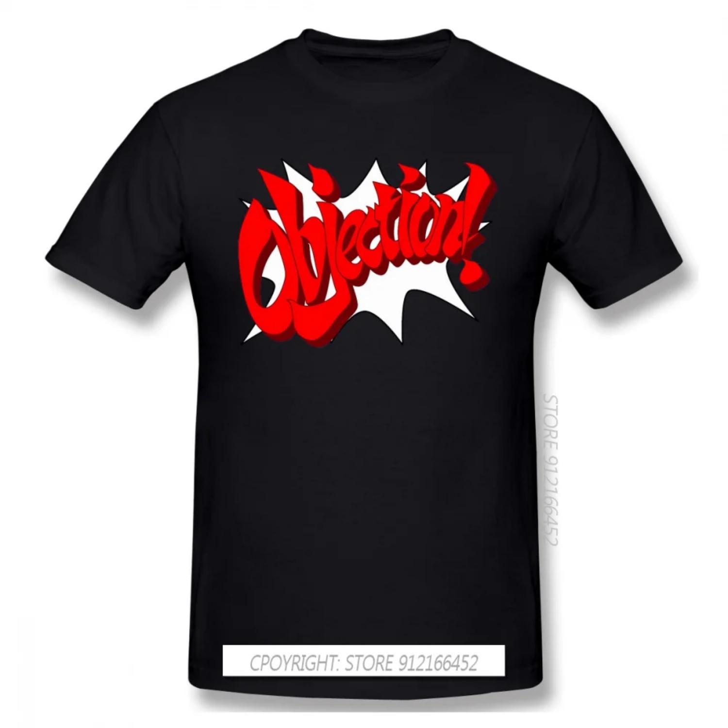 

T-Shirt For Men OBJECTION 100% Cotton O-Neck Phoenix Wright Ace Attorney Miles Fey Games TShirt 3XL Plus Size Clothes XXXXXL чорний