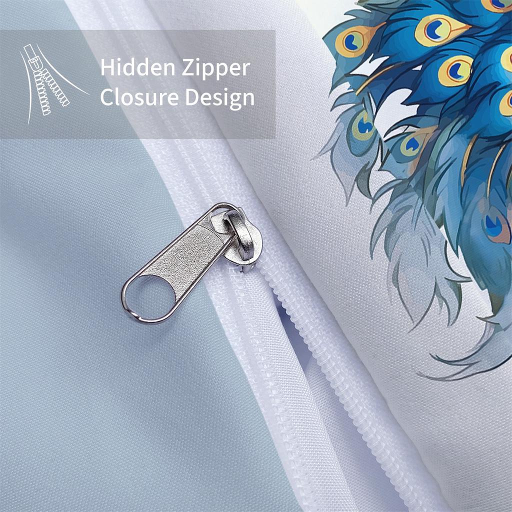 3D Peacock Bedding Set Peacock Bird Animal Duvet Cover Gorgeous Blue Feather Quilt Cover PillowcaseQueen Bedding Set