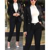 Women's Solid Color Slim Fit Casual Fashion Waist Slim Double Row Button Two-Piece Suit Set Black