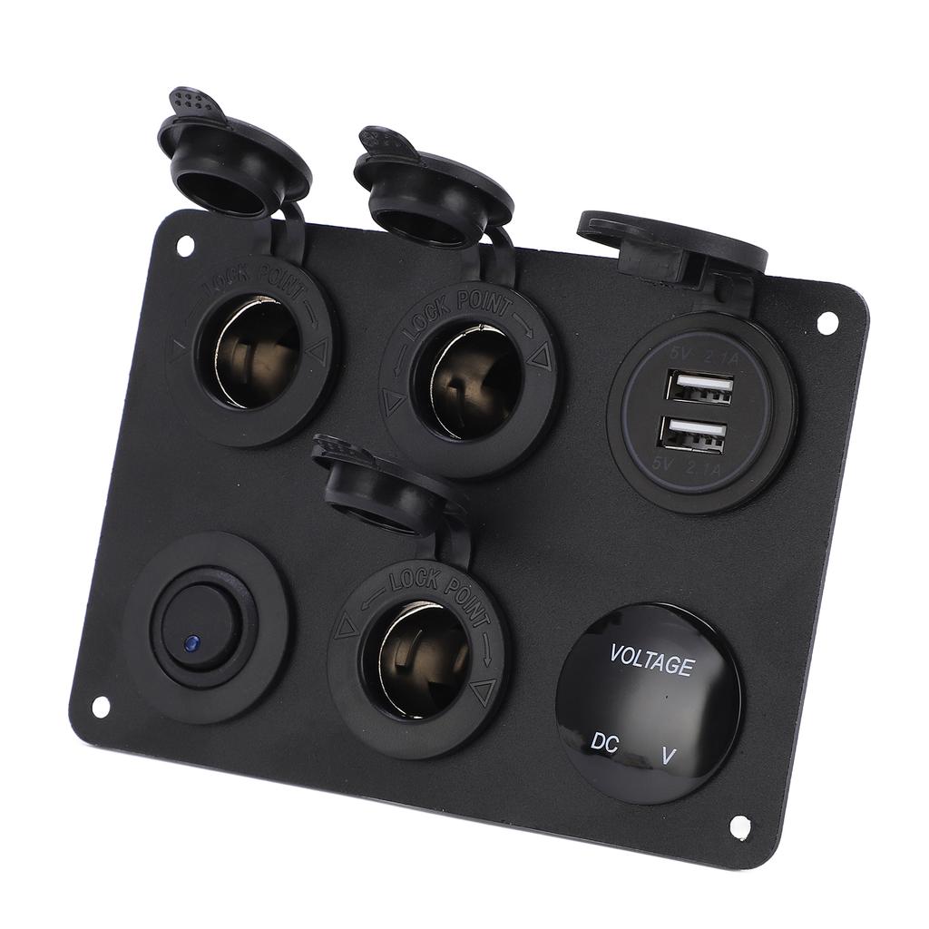 Switch Panel 6 Gang Waterproof LED Digital Display Voltmeter USB On Off Kit for Car RV Yacht