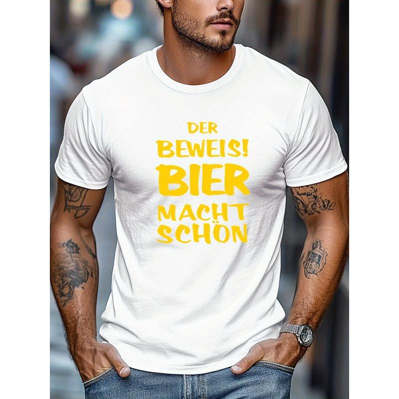European Sizes Men's DER BEWEIS! BIER MACHT SCHÖN Pattern Summer Casual Crew Neck Short Sleeve T-Shirt
