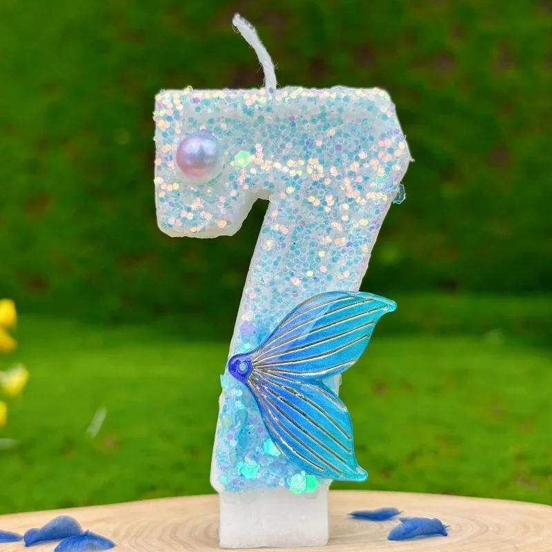 Birthday Cake Number Candles Party Decoration Candle 0 1 2 3 4 5 6 7 8 9 Blue Candles Fish Tail Wedding Boys Girls Gifts Decor