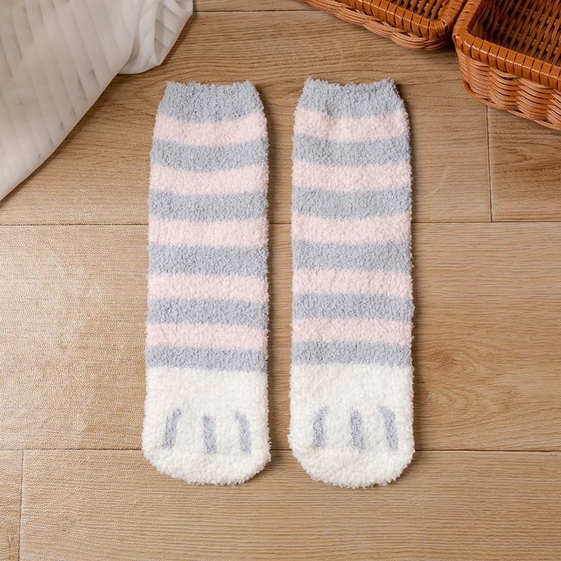Women's Winter New Thickened Striped Cat PAWS Sleeping Tube Socks