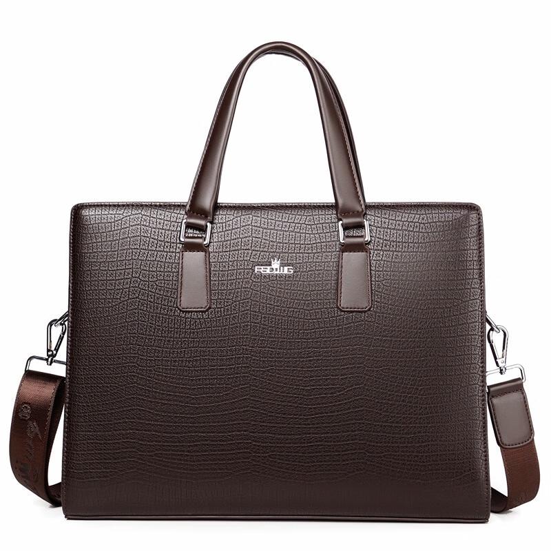 

Men s Pig Leather Business Briefcase with Crocodile Texture
