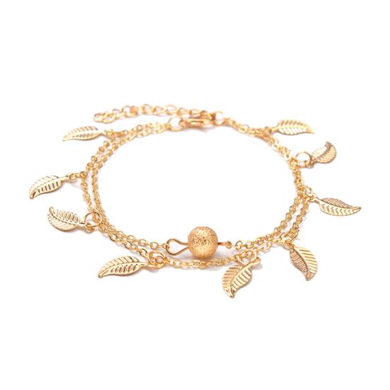 Double Layer Leaves Charm Anklet Foot Chain Summer Women Sandal Ankle Bracelet