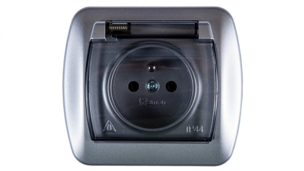 Simon Akord Splashproof Socket Z/U Ip44 With Smoke Flap Metallized Aluminum Agz1Be/26A
