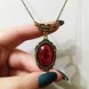 Gothic Oval Pendant Crystal Necklace Red Quartz Charm Necklace Vintage Chokers Women Fashion Jewelry Christmas Gifts