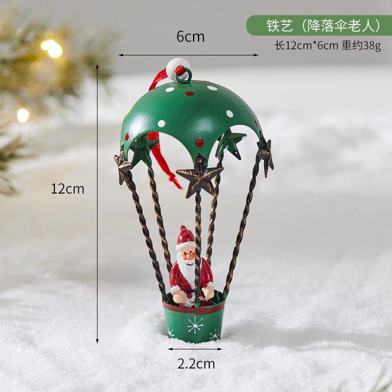 2024 New Christmas Iron Decoration Small Mailbox Santa Claus Elk Pendant Holiday Snowman Ornament Christmas Hot Air Balloon