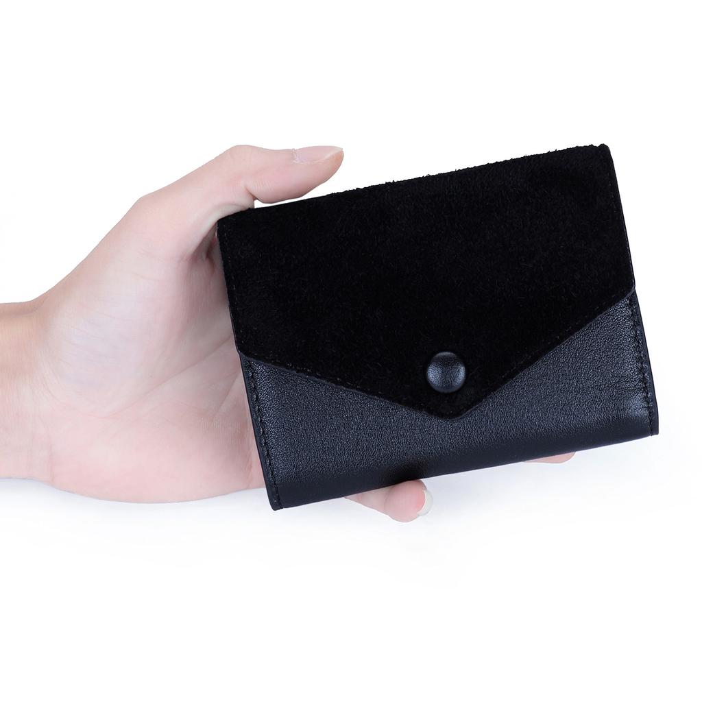 Fashion Envelope Leather Trifold Wallet - Snap Button Card Organizer with Zipper Pocket, Elegant Short Clutch for Women