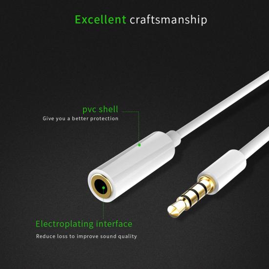 Earphone Extension Cable Signal Transfer Plug Stereo Audio Play 3.5mm Male to Female